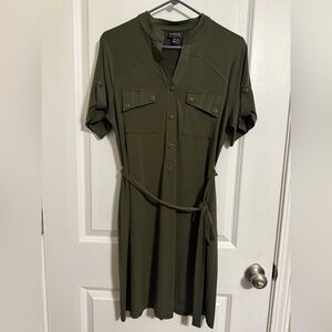Enfocus Studio Green Mandarin Collar Shirt Dress